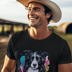 Mens Border Collie Watercolour Modern Fit T-Shirt