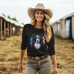 Womens Border Collie Watercolour Long Sleeve T-Shirt