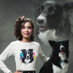 Womens Border Collie Watercolour Long Sleeve T-Shirt